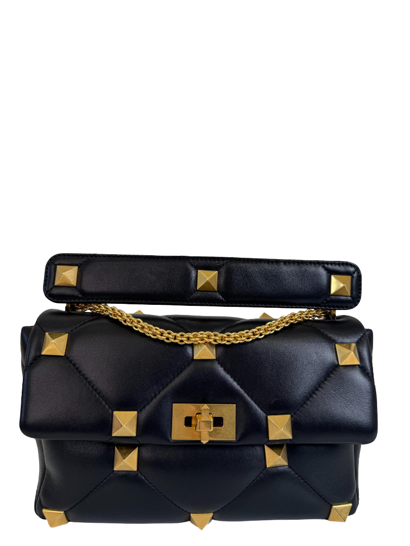 Valentino Garavani Medium Roman Stud Black Quilted Nappa Leather
