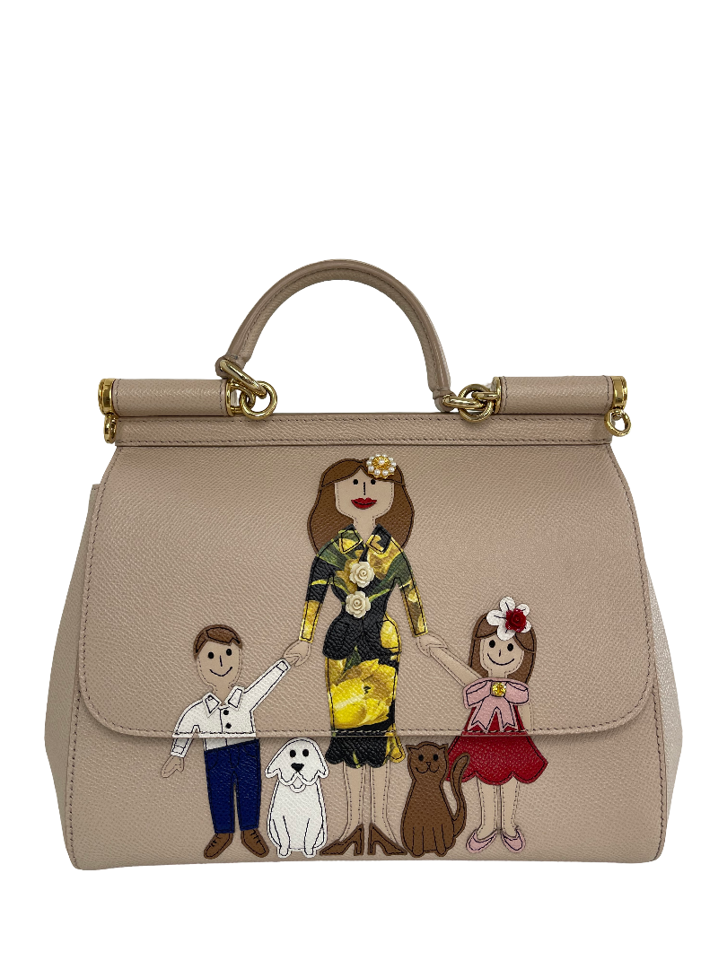 Dolce Gabbana Medium Miss Sicily Family Patch Beige Dauphine Leather