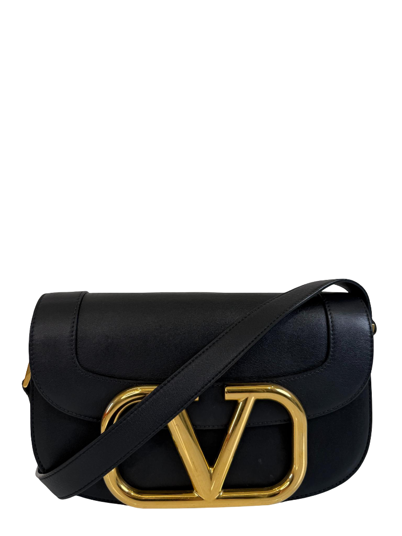 Valentino Garavani Supervee Black Calfskin Shoulder Bag