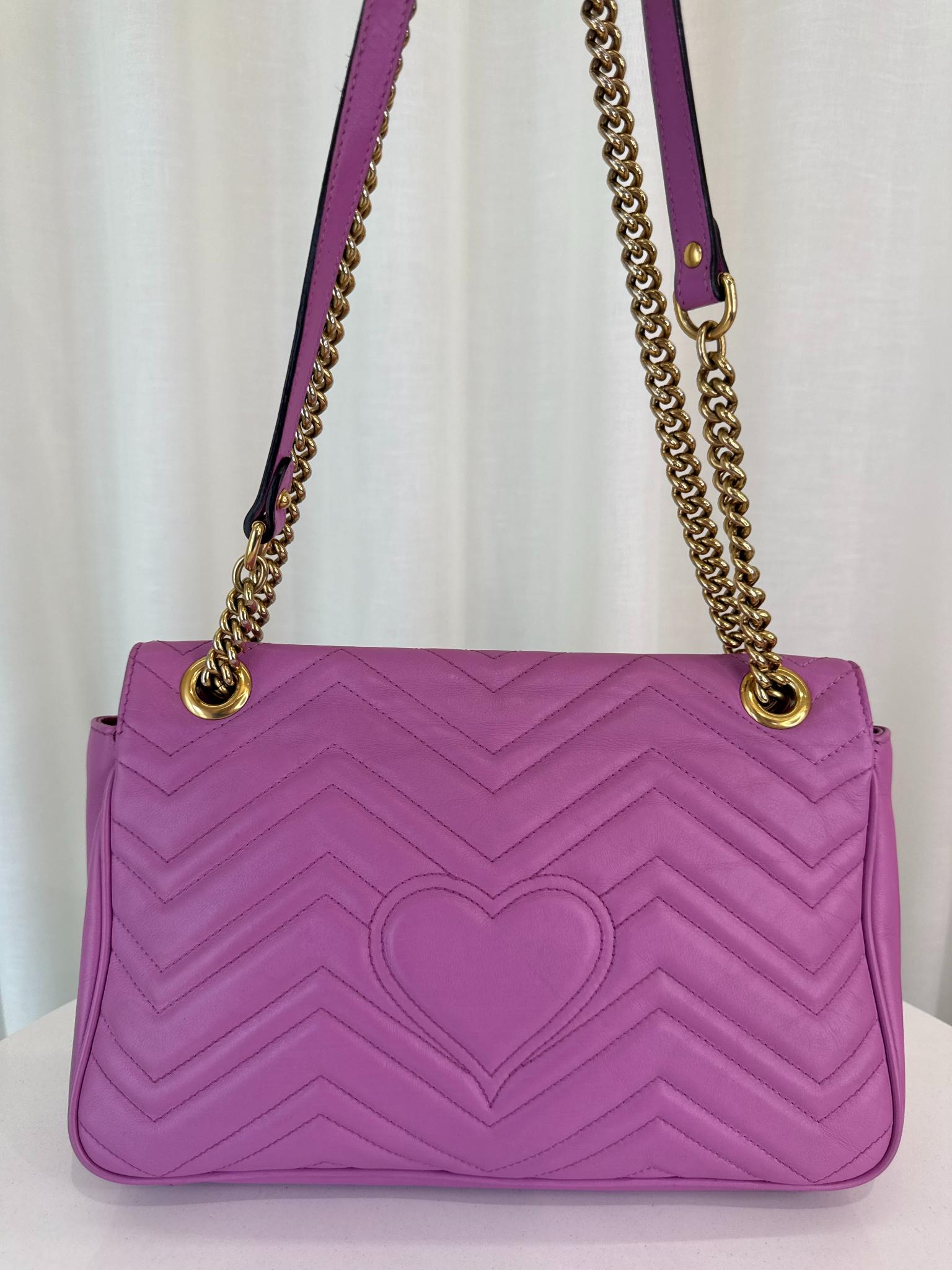 Gucci GG Marmont Purple Calfskin Matelasse Large Shoulder Bag