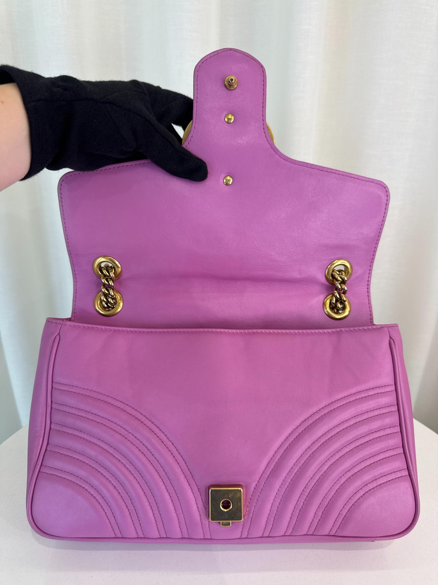 Gucci GG Marmont Purple Calfskin Matelasse Large Shoulder Bag