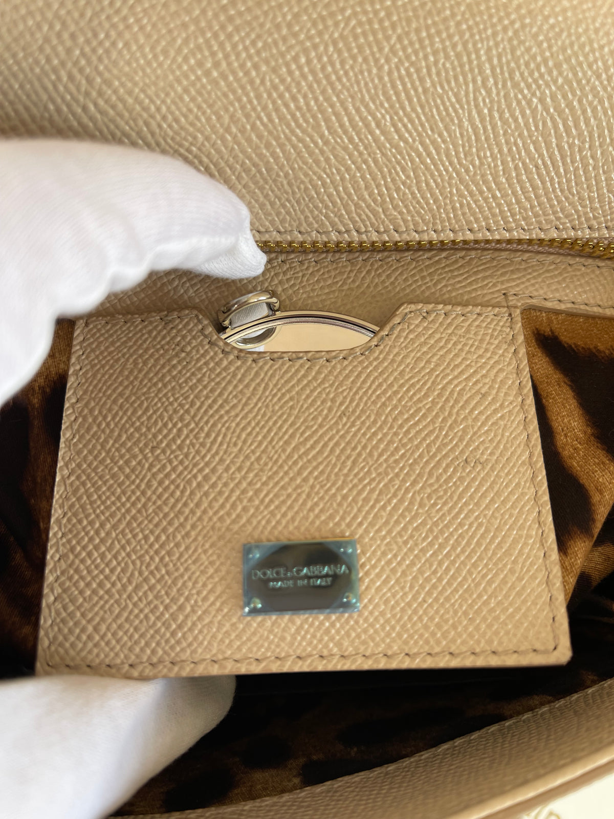 Dolce Gabbana Medium Miss Sicily Family Patch Beige Dauphine Leather