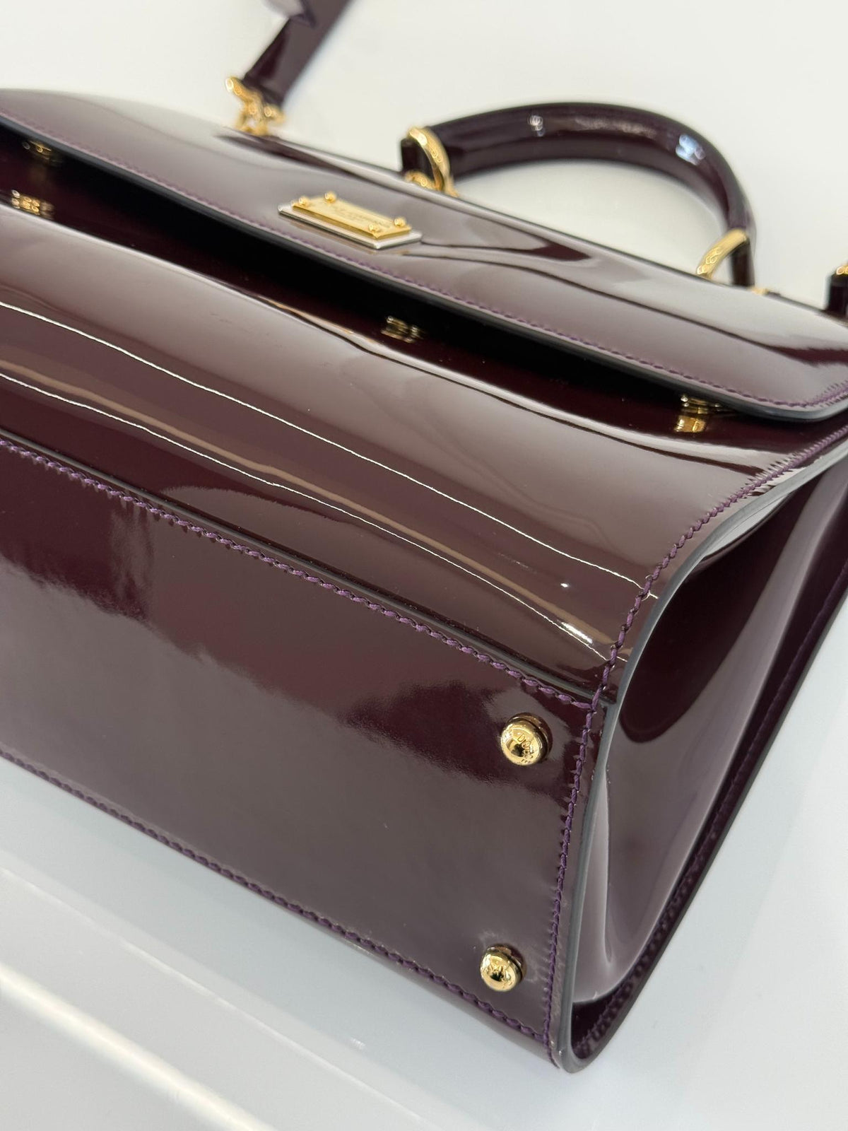 Dolce Gabbana Burgundy Patent Leather Large Miss Sicily Top Handle Bag