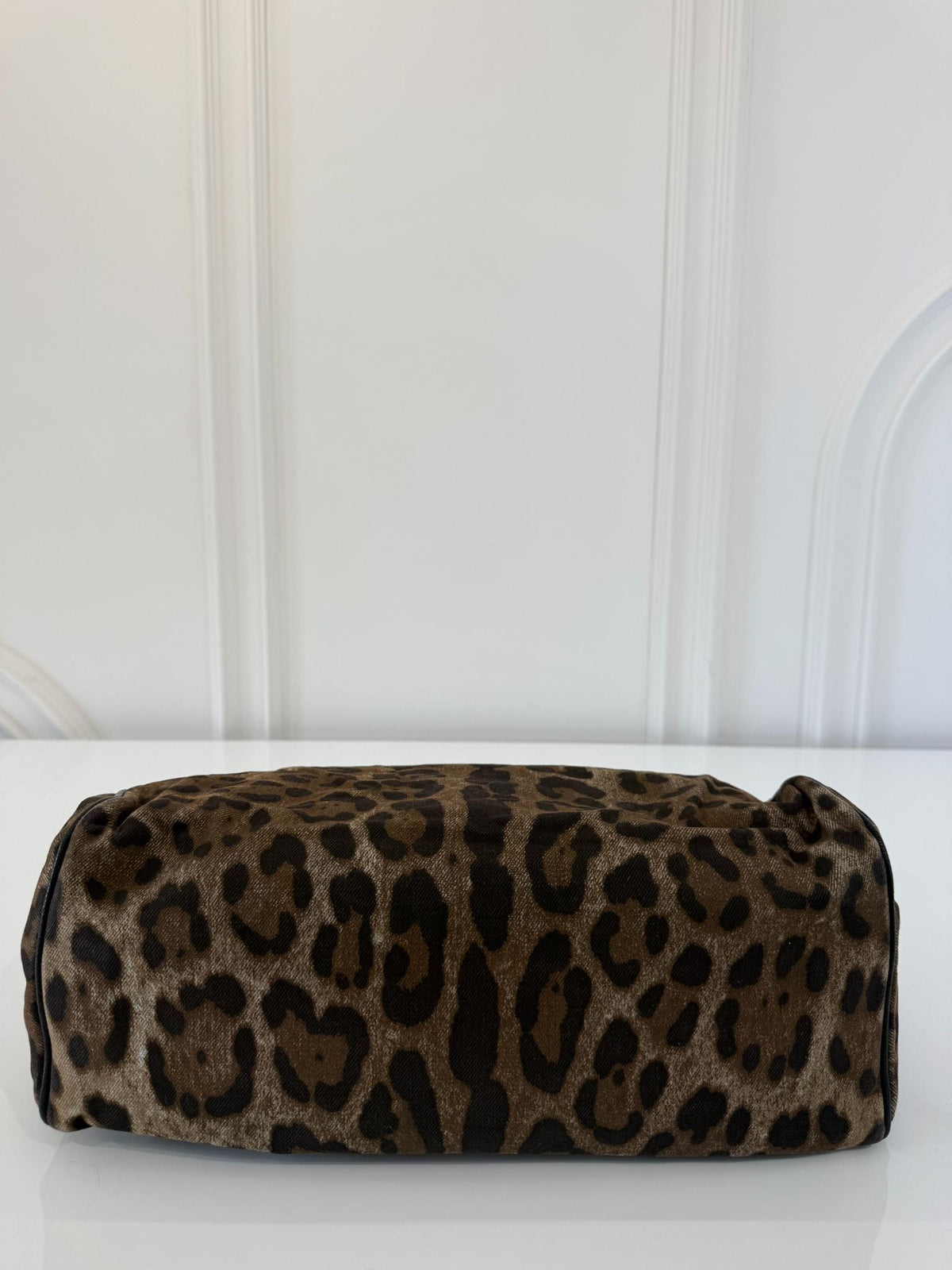 Dolce Gabbana Leopard Print Denim Miss Sicily Top Handle Bag