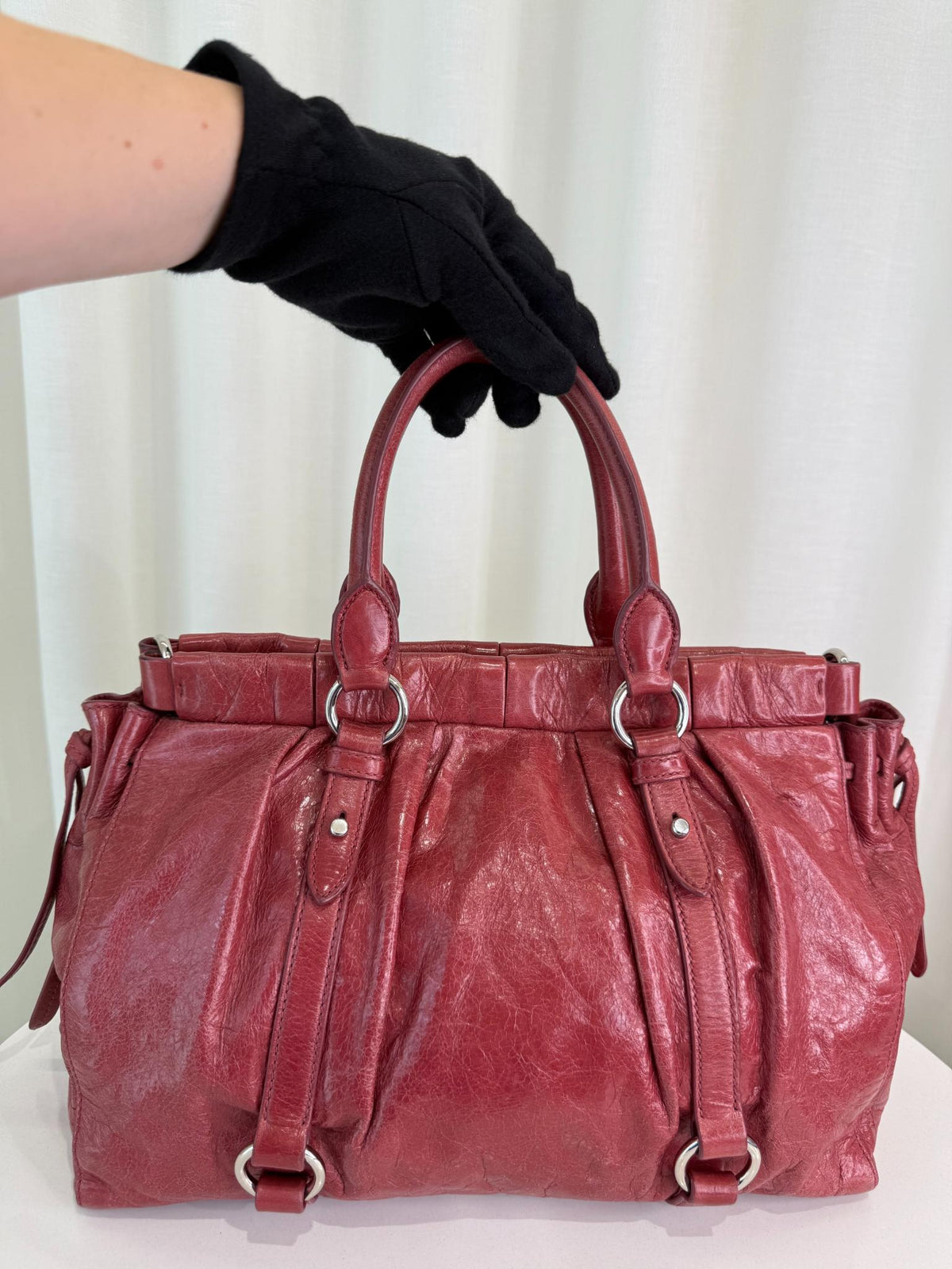 Miu Miu Vitello Lux Gathered Leather Handbag