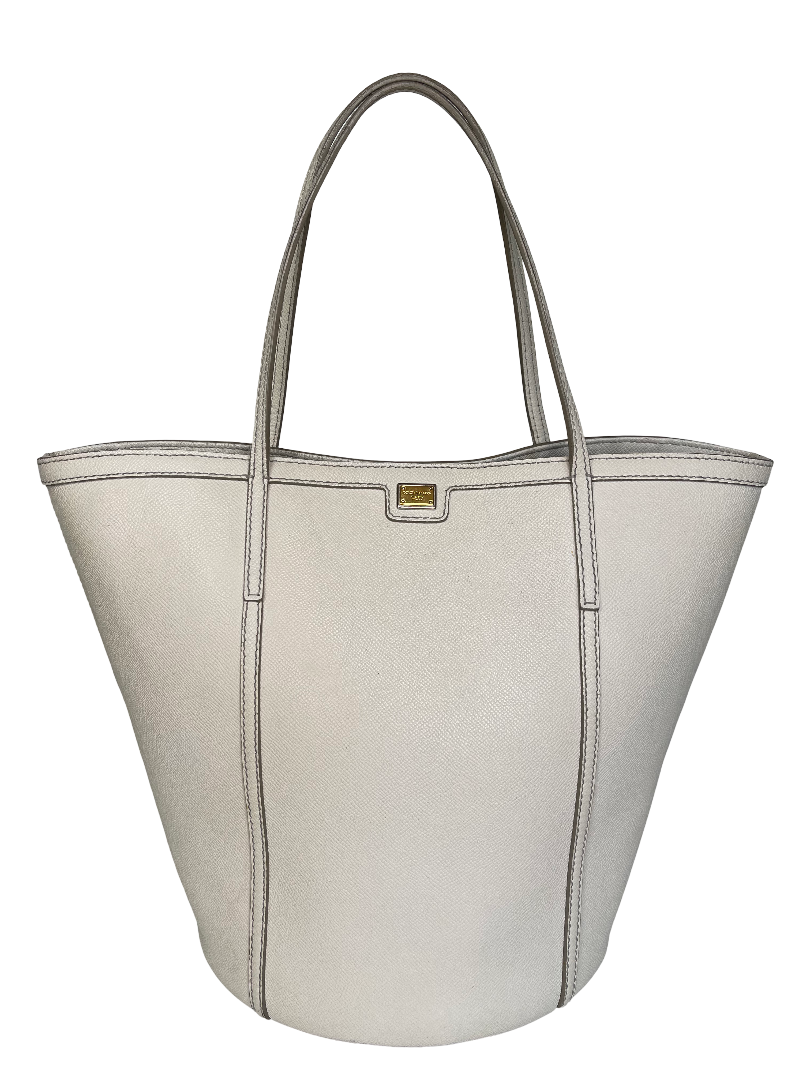 Dolce Gabbana White Leather Bucket Tote Bag