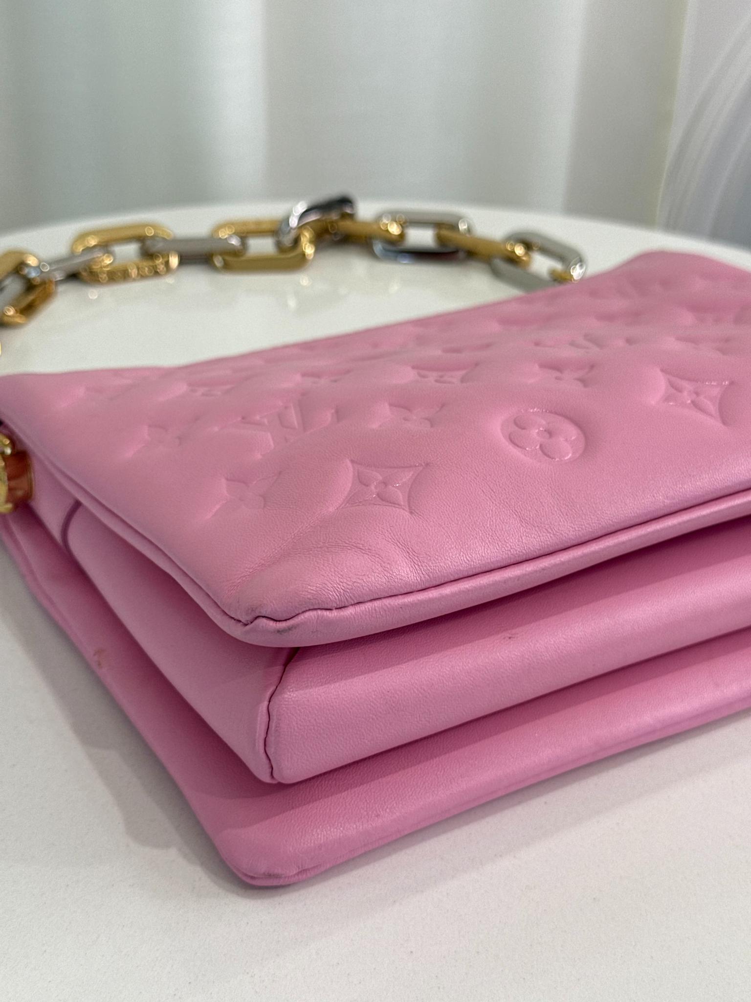 Louis Vuitton Coussin PM Pink Monogram Embossed Puffy Lambskin