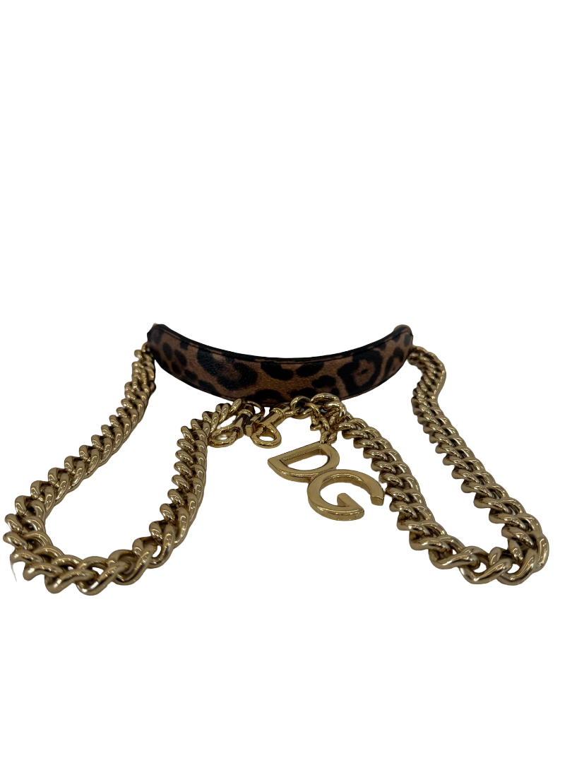 Dolce Gabbana Leopard Print DG Monogram Logo Buckle Chain Strap