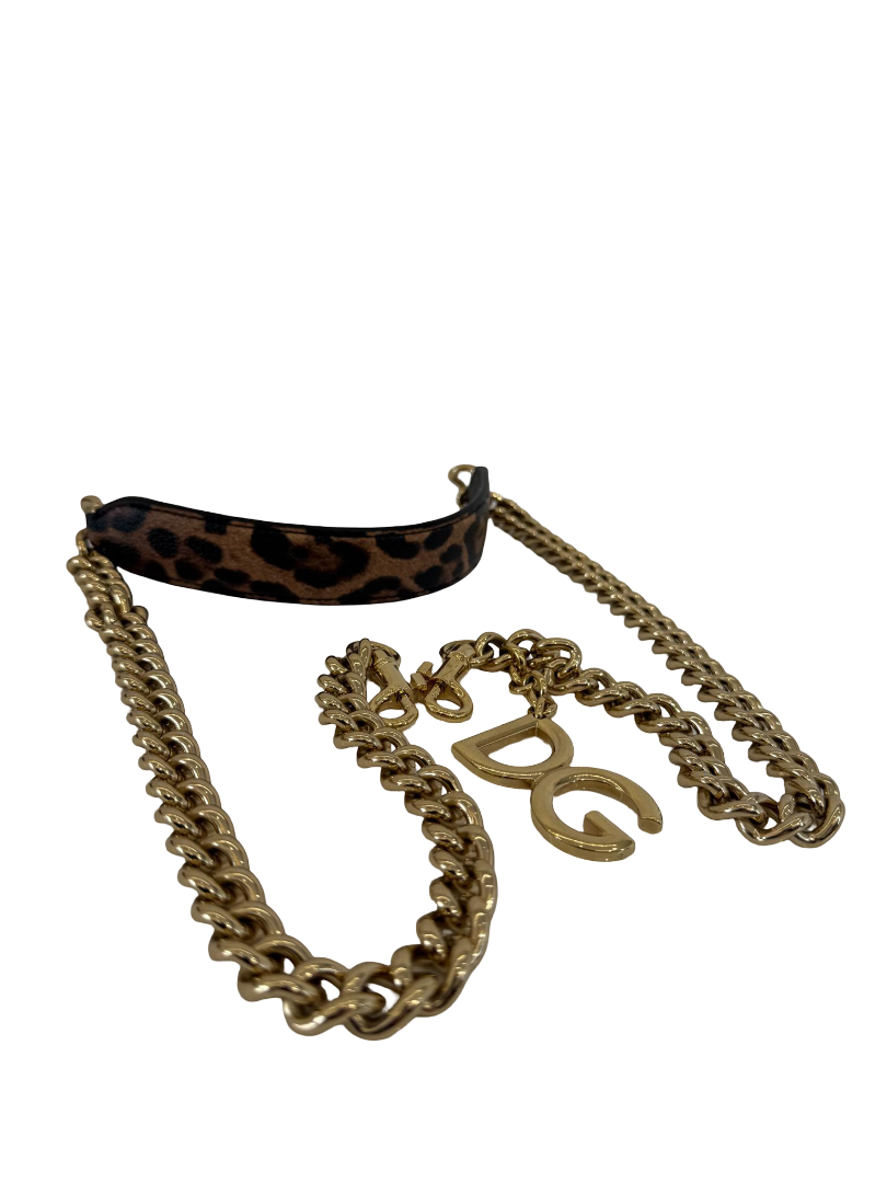 Dolce Gabbana Leopard Print DG Monogram Logo Buckle Chain Strap