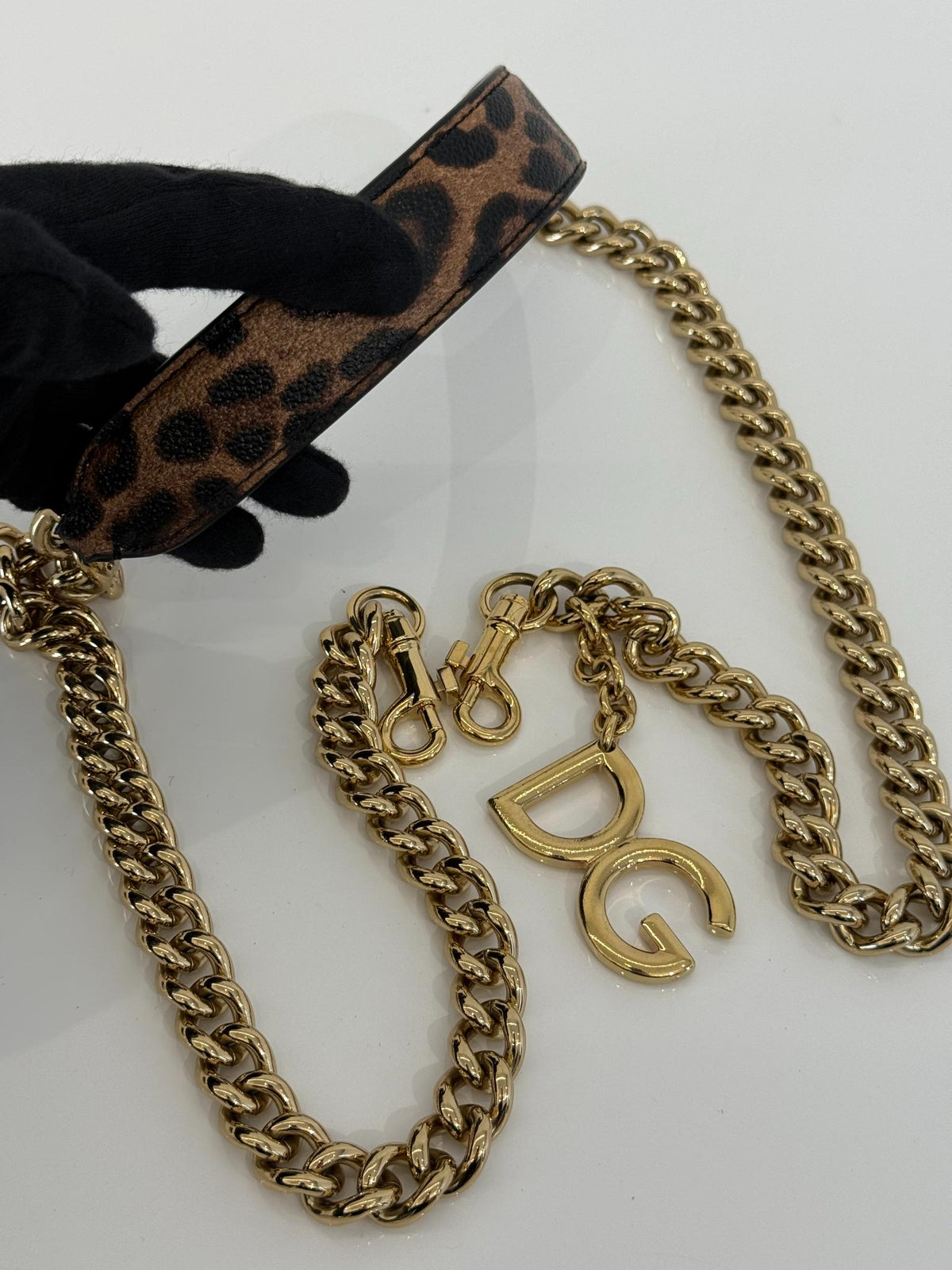 Dolce Gabbana Leopard Print DG Monogram Logo Buckle Chain Strap