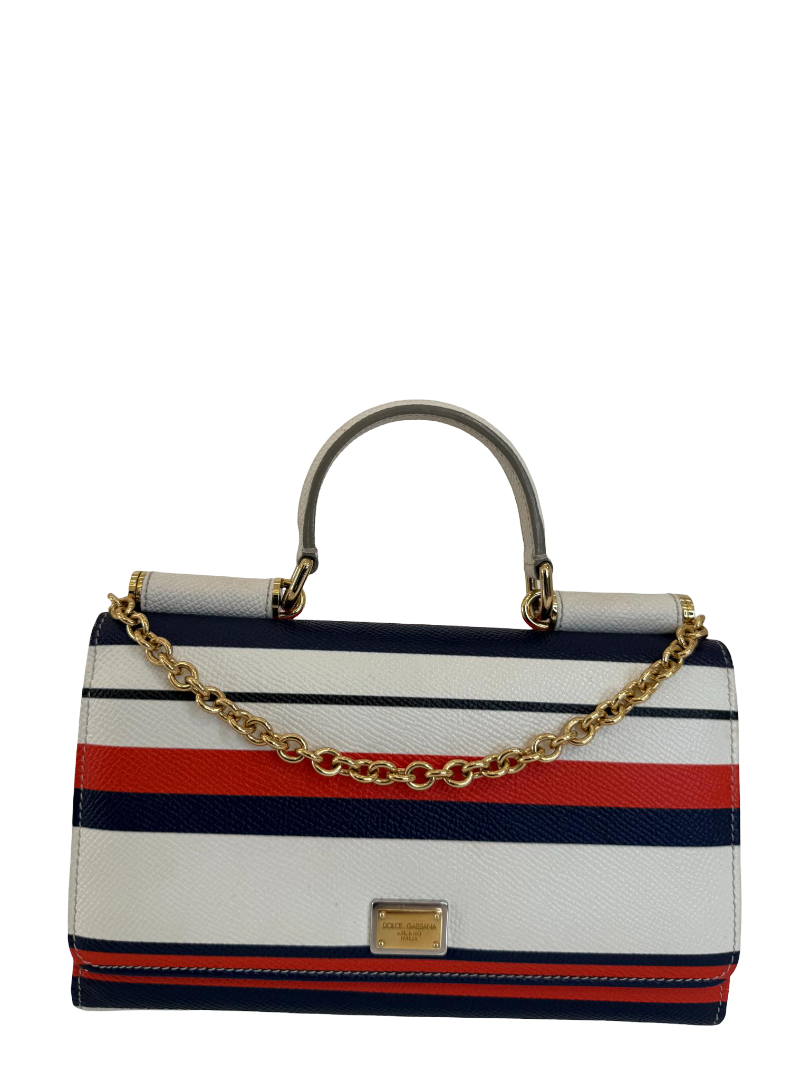 Dolce Gabbana Striped Dauphine Leather Sicily Wallet on Chain