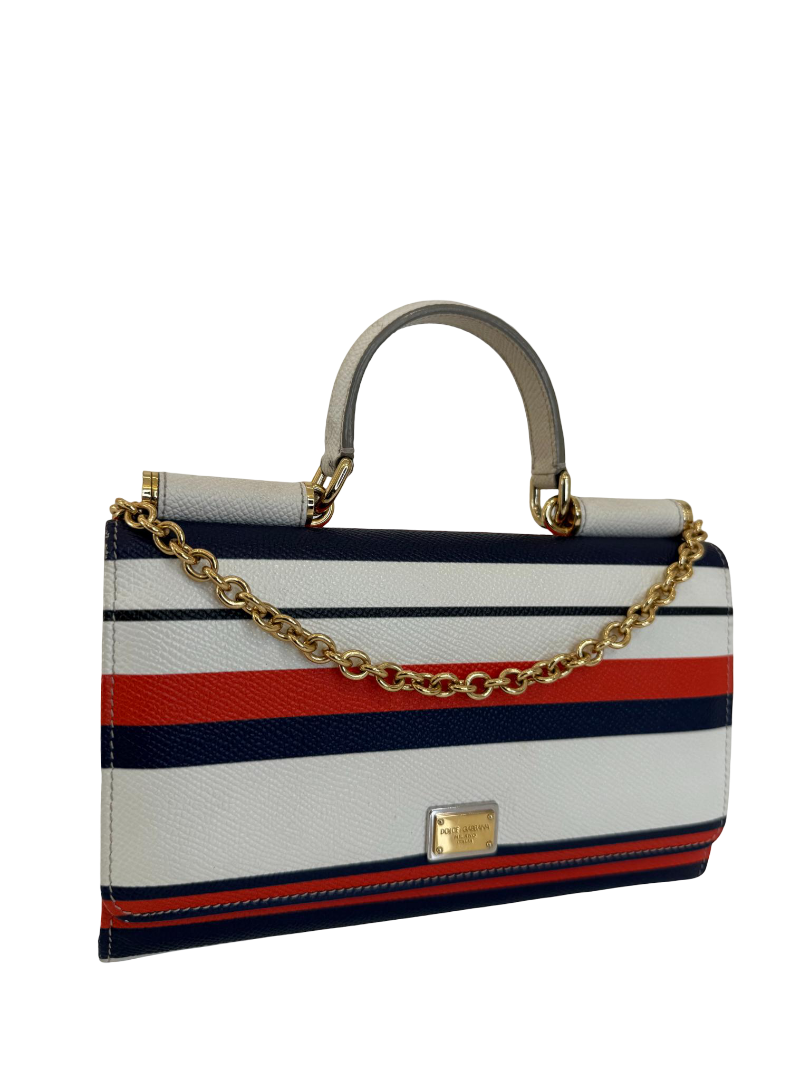 Dolce Gabbana Striped Dauphine Leather Sicily Wallet on Chain