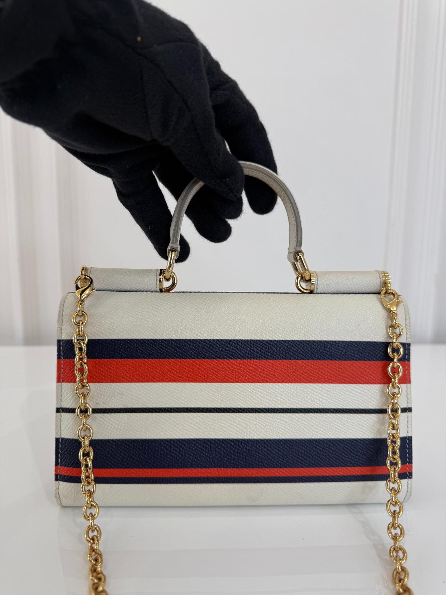 Dolce Gabbana Striped Dauphine Leather Sicily Wallet on Chain