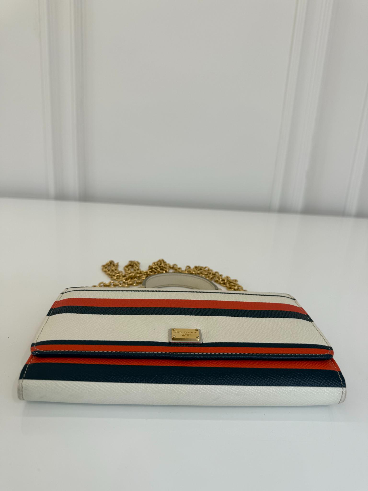 Dolce Gabbana Striped Dauphine Leather Sicily Wallet on Chain