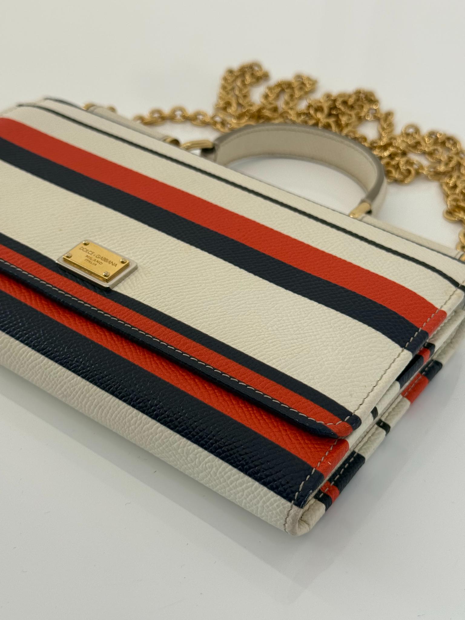 Dolce Gabbana Striped Dauphine Leather Sicily Wallet on Chain