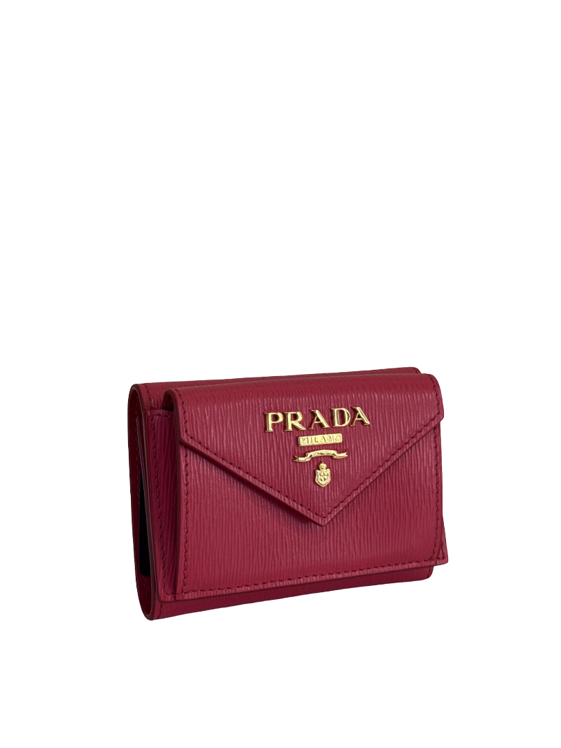 Prada Pink Vitello Move Leather Envelope Trifold Compact Wallet