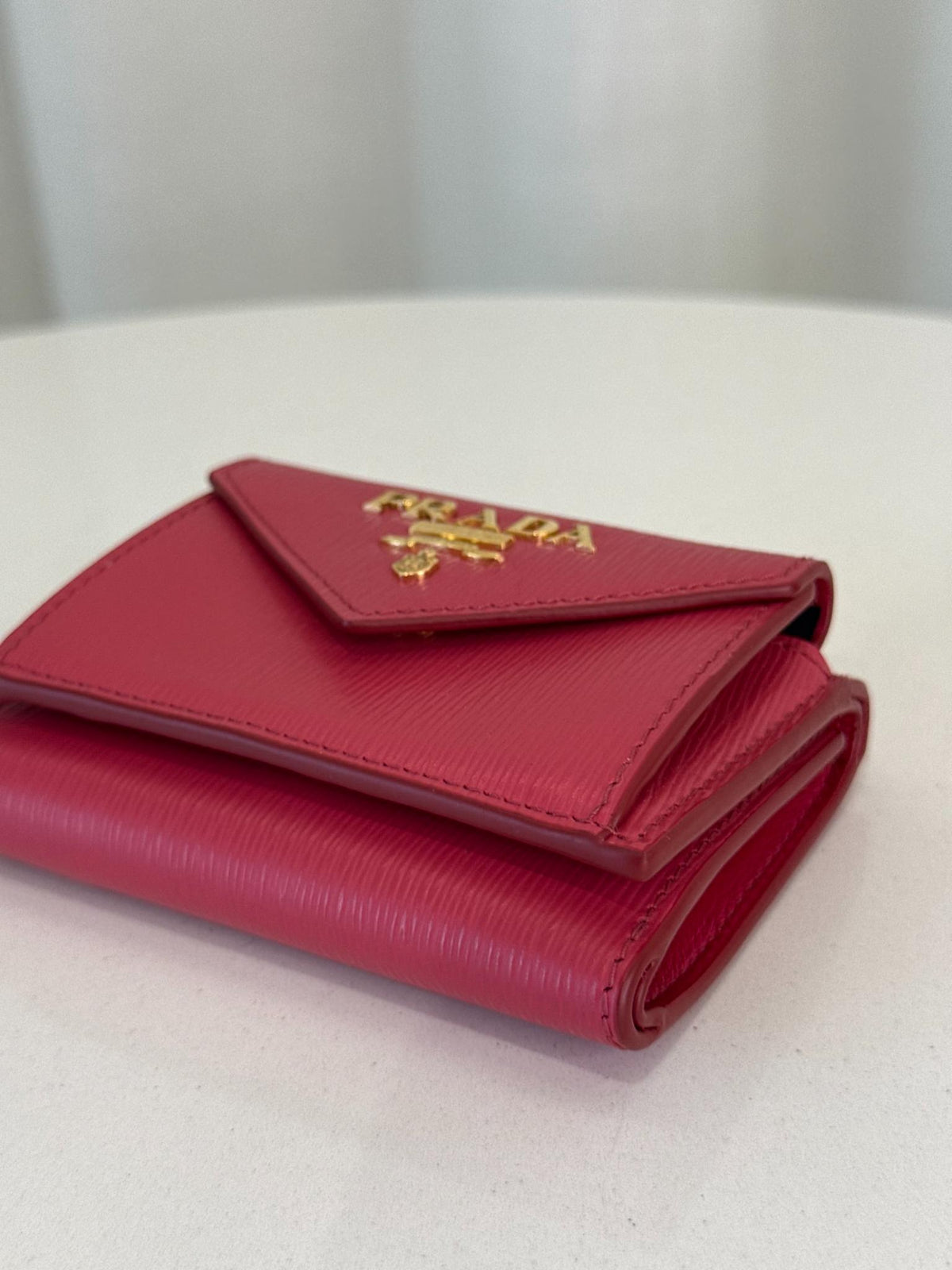 Prada Pink Vitello Move Leather Envelope Trifold Compact Wallet