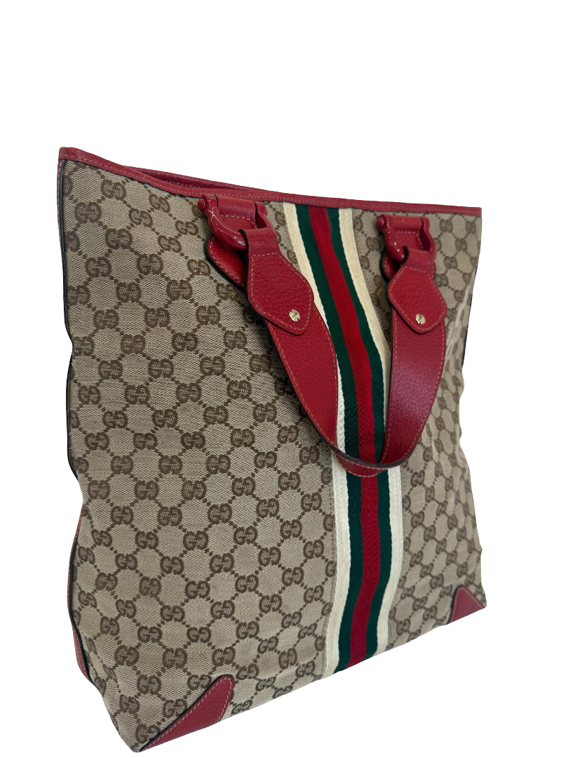 Gucci Beige/Red GG Canvas Jolie Web Tote Bag