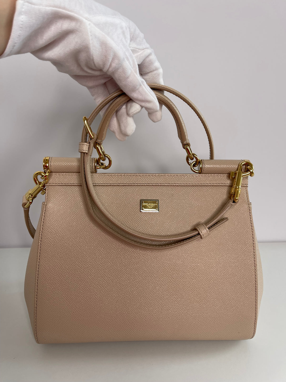 Dolce Gabbana Medium Miss Sicily Family Patch Beige Dauphine Leather