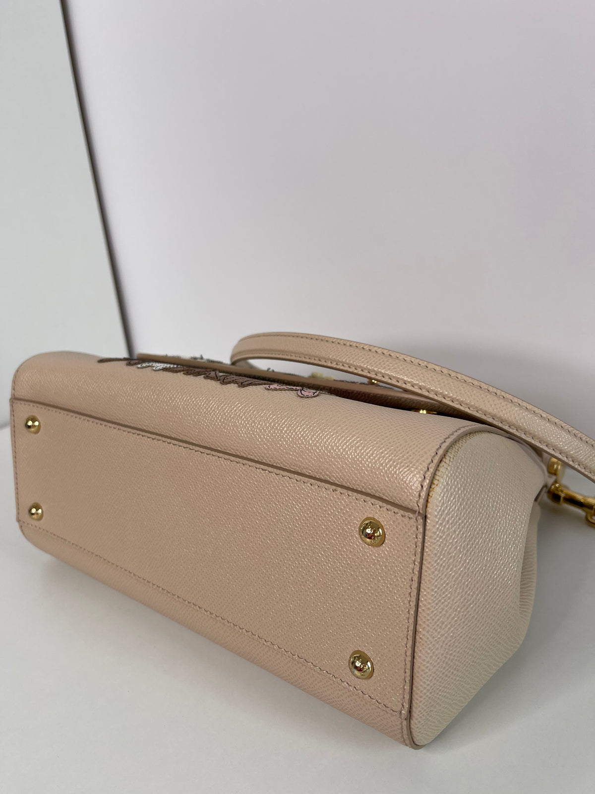 Dolce Gabbana Medium Miss Sicily Family Patch Beige Dauphine Leather