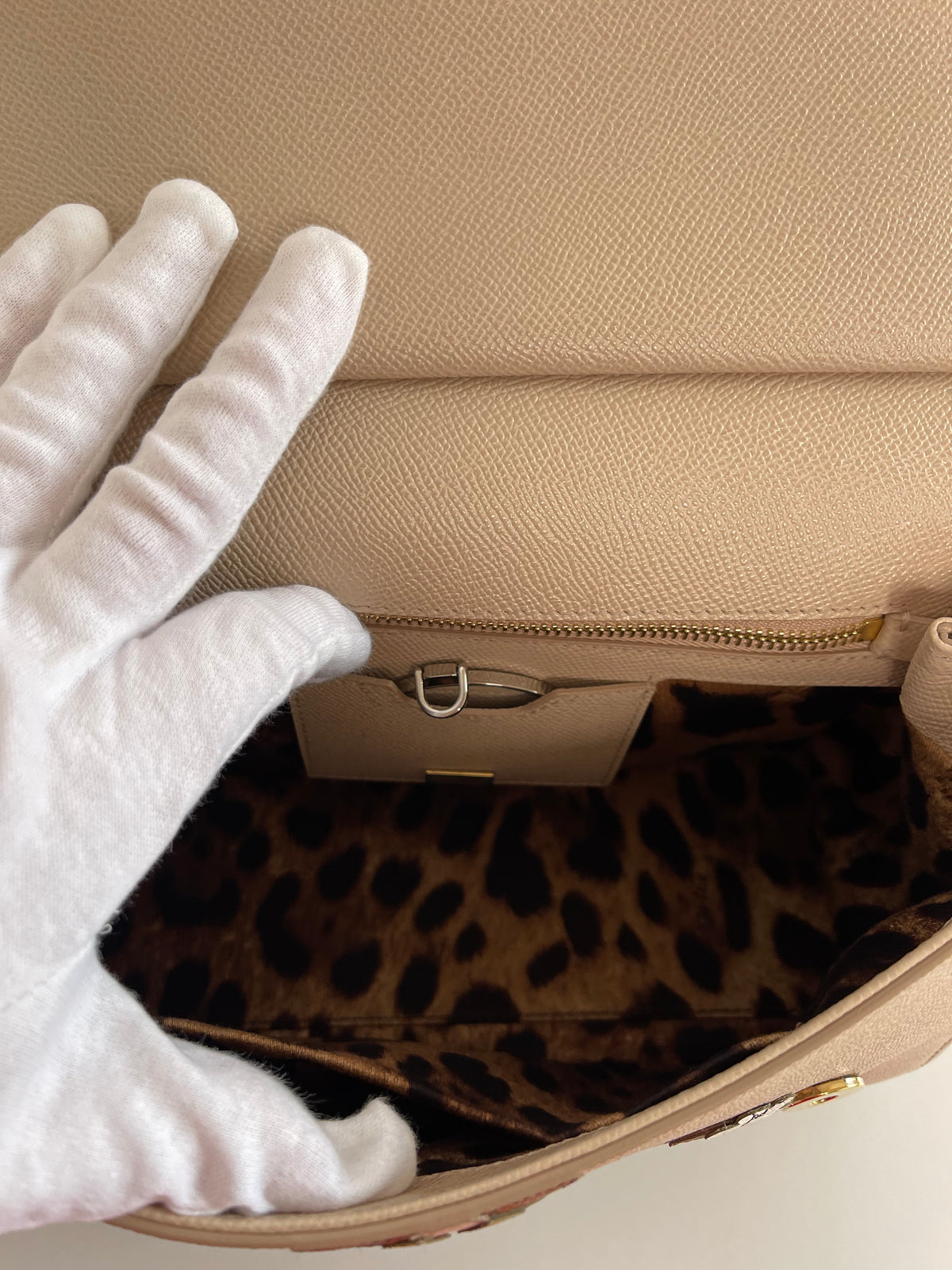Dolce Gabbana Medium Miss Sicily Family Patch Beige Dauphine Leather