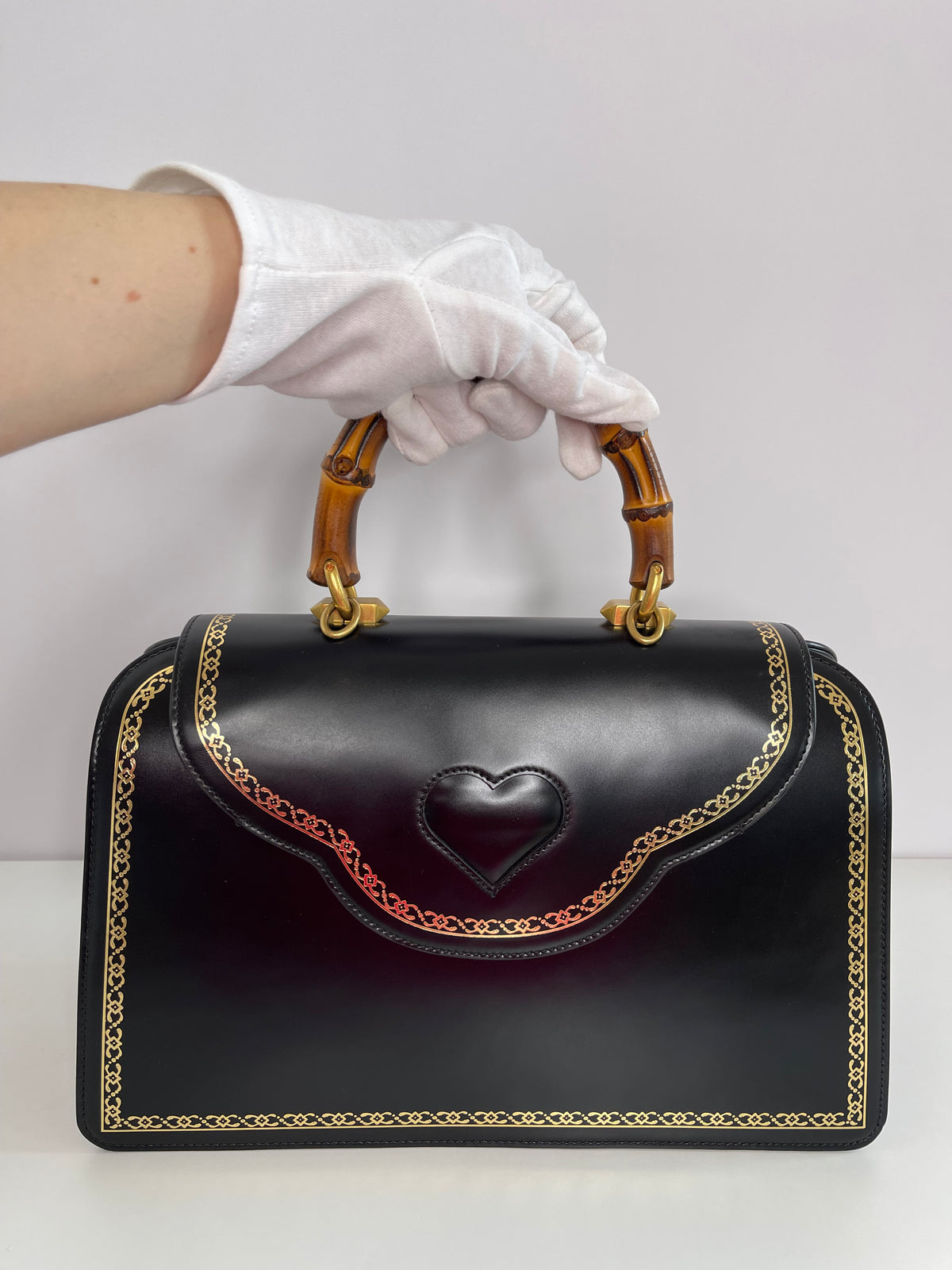 Gucci Thiara Black Bambo Top Handle Crystal Tiger Bag