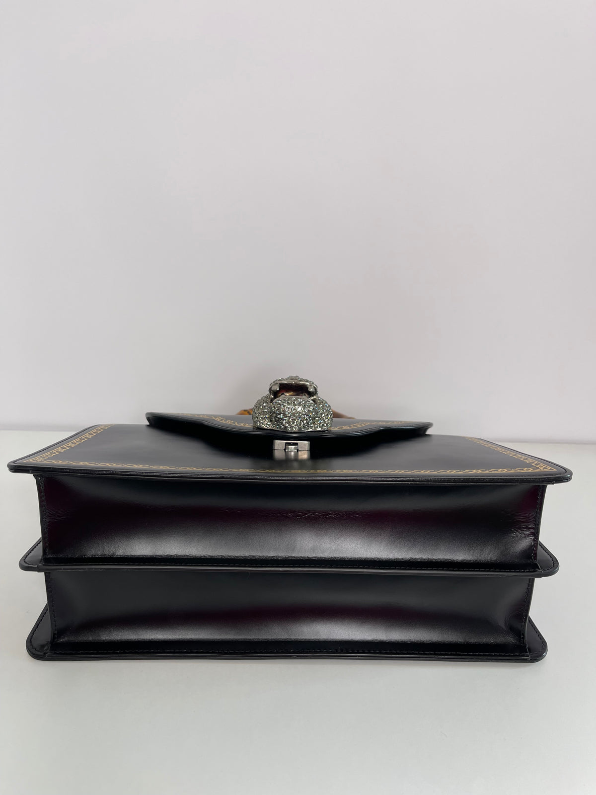 Gucci Thiara Black Bambo Top Handle Crystal Tiger Bag