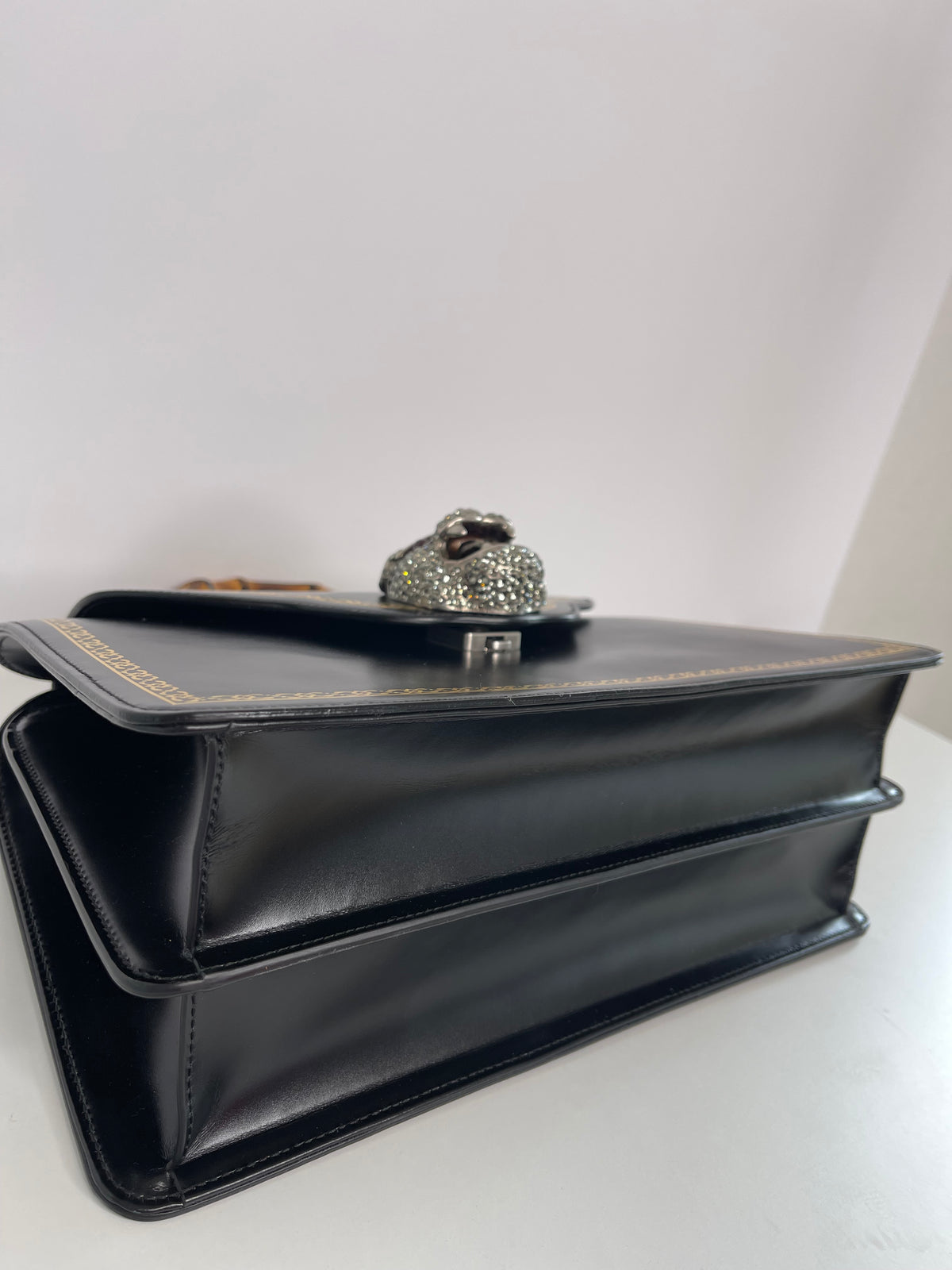 Gucci Thiara Black Bambo Top Handle Crystal Tiger Bag