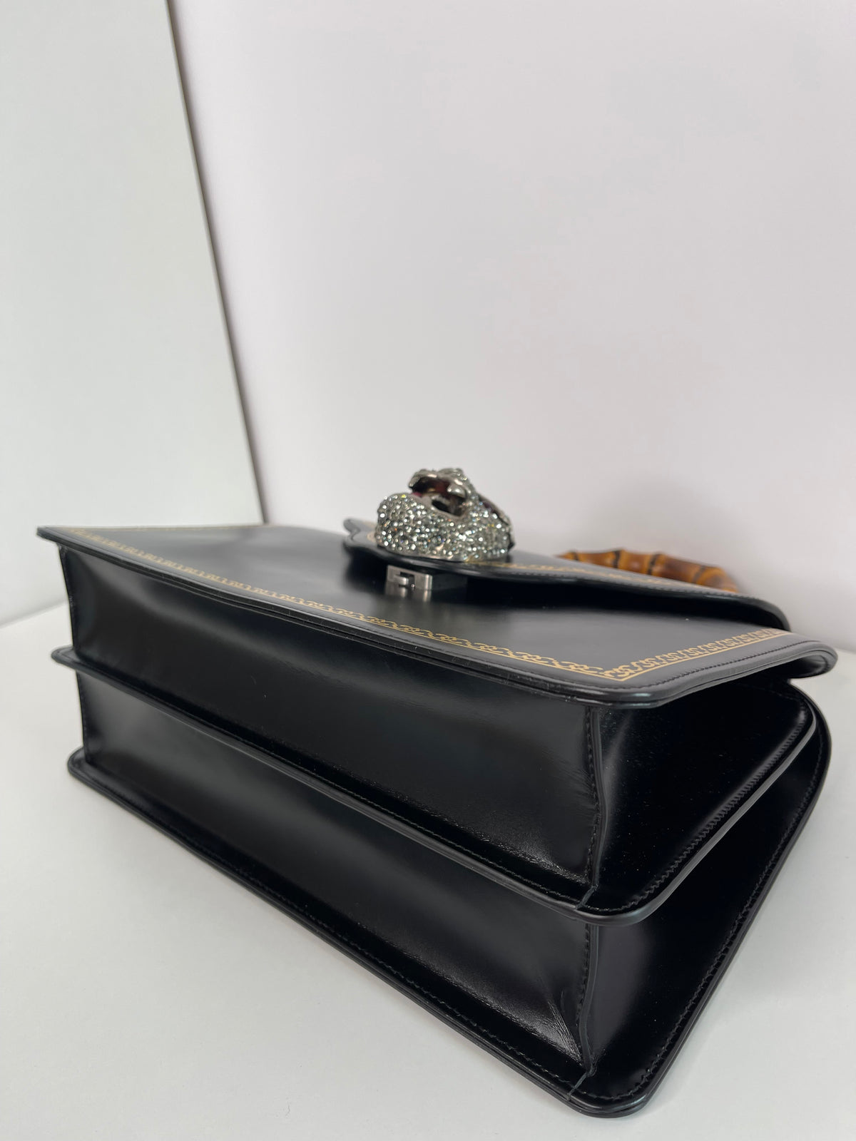 Gucci Thiara Black Bambo Top Handle Crystal Tiger Bag