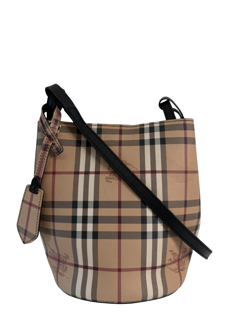 Burberry Beige Haymarket Check Coated Canvas Lorne Bucket Bag