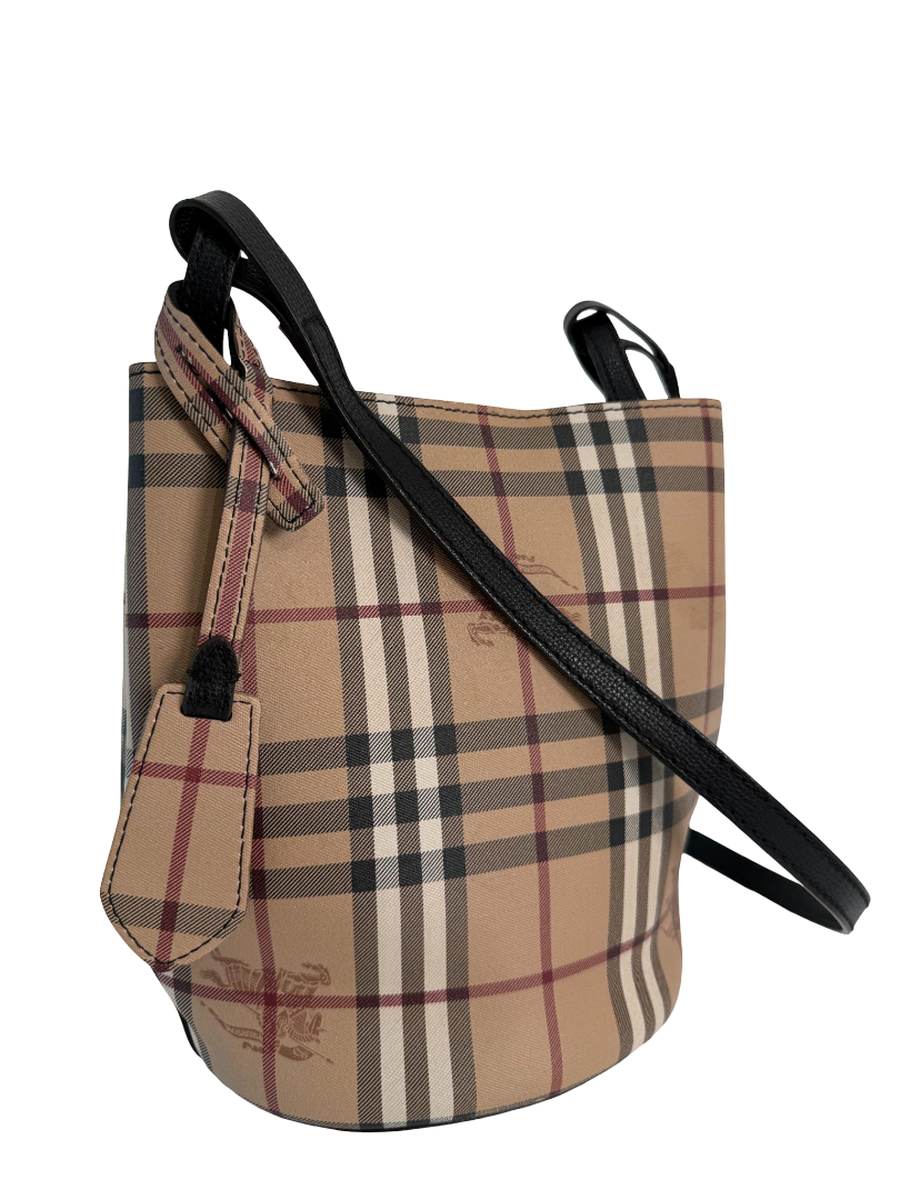 Burberry Beige Haymarket Check Coated Canvas Lorne Bucket Bag