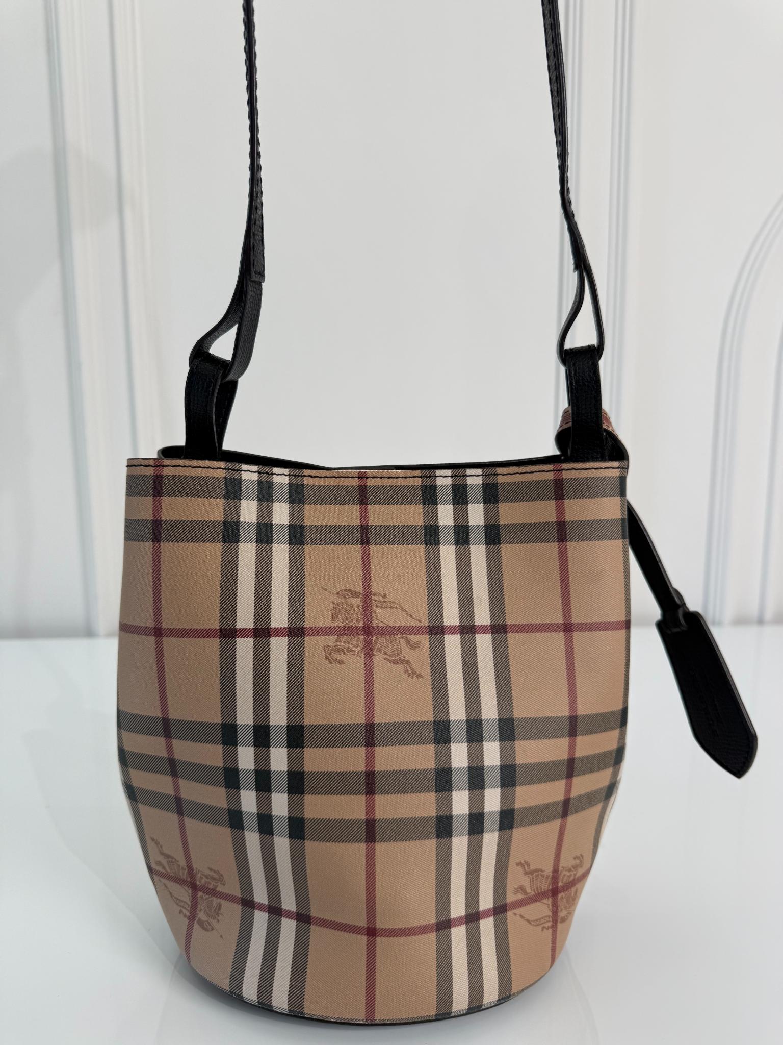Burberry Beige Haymarket Check Coated Canvas Lorne Bucket Bag