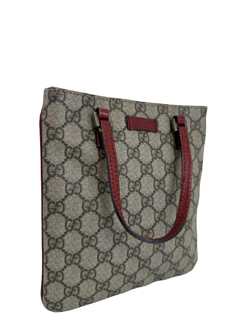 Gucci Beige/Burgundy GG Supreme Mini Vertical Tote