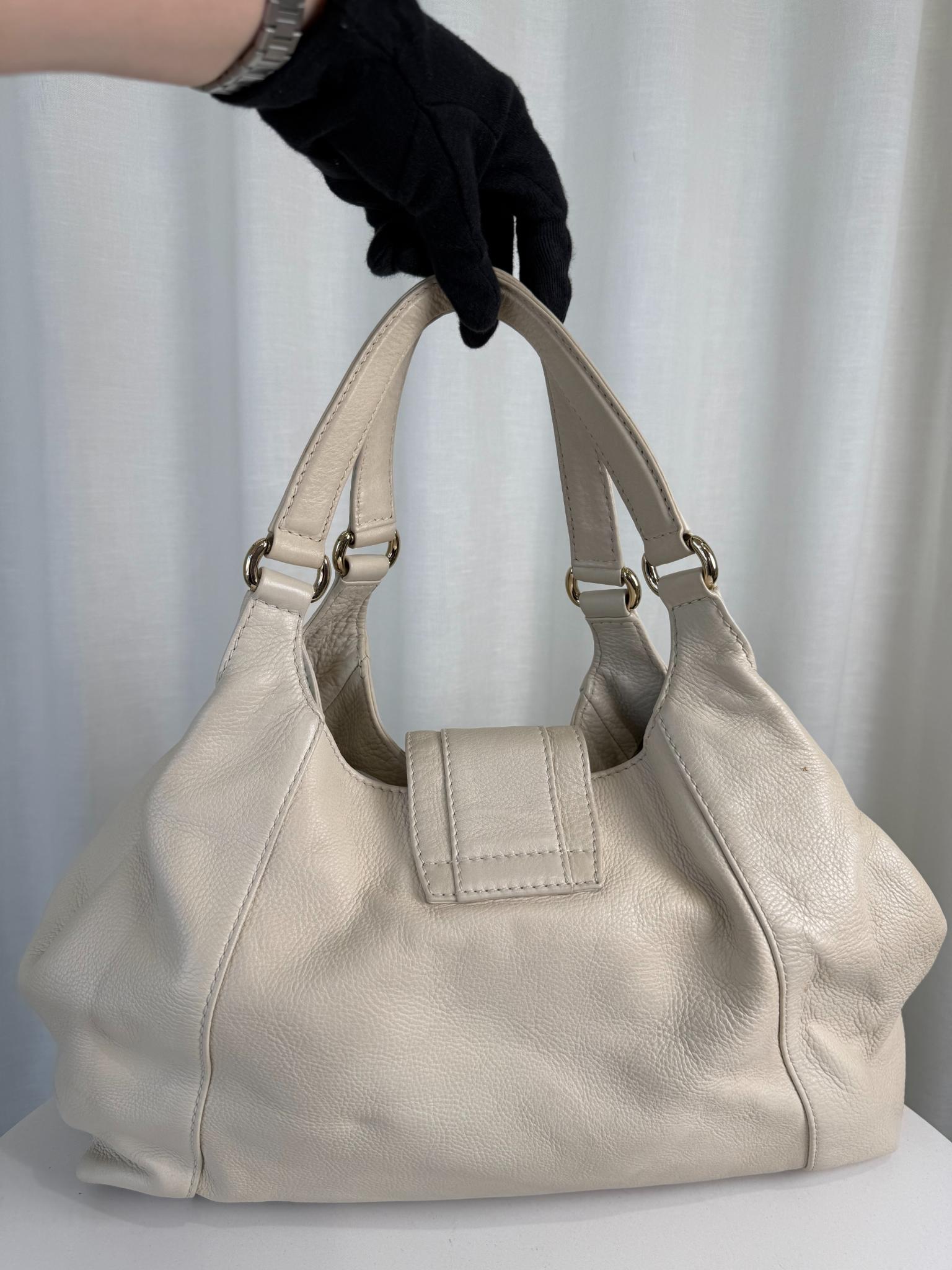 Gucci Greenwich Ivory Pebbled Leather Shoulder Bag