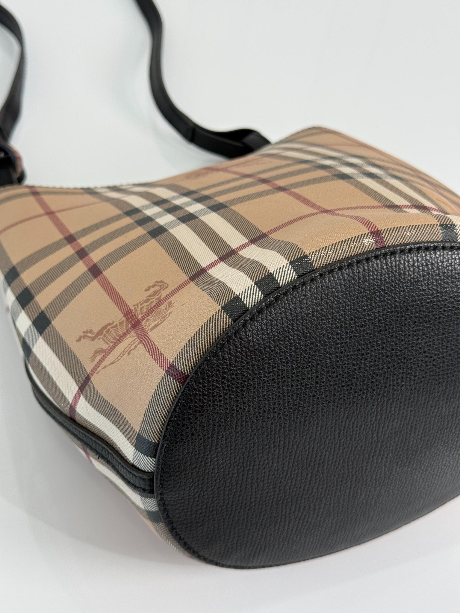 Burberry Beige Haymarket Check Coated Canvas Lorne Bucket Bag