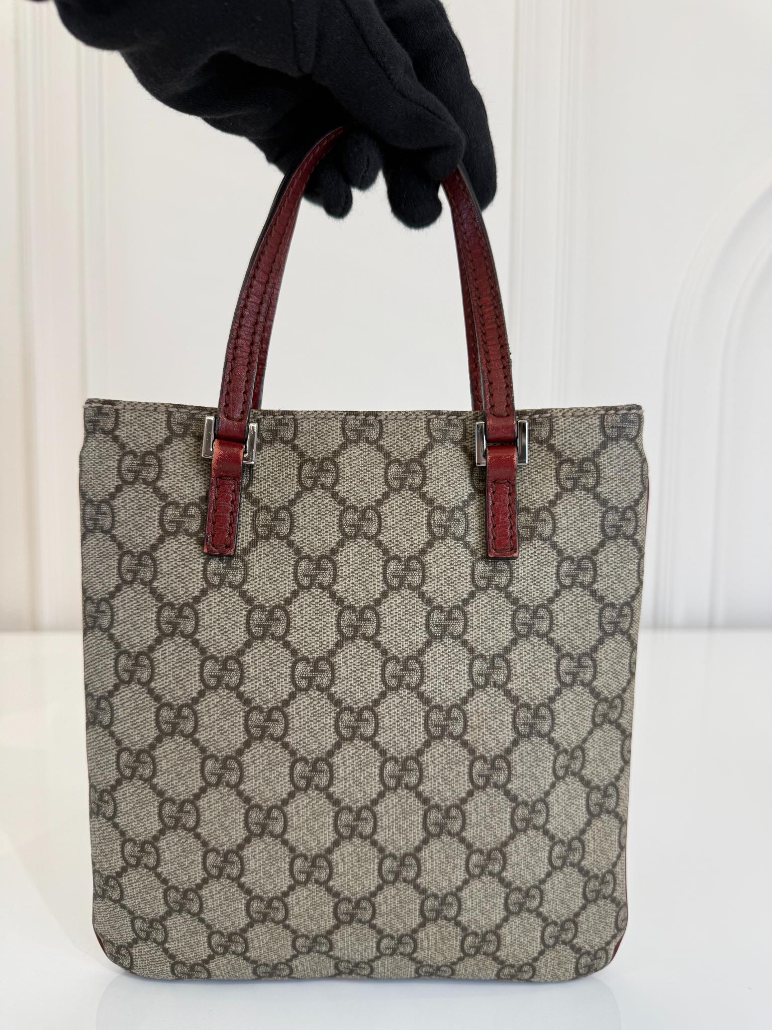 Gucci Beige/Burgundy GG Supreme Mini Vertical Tote