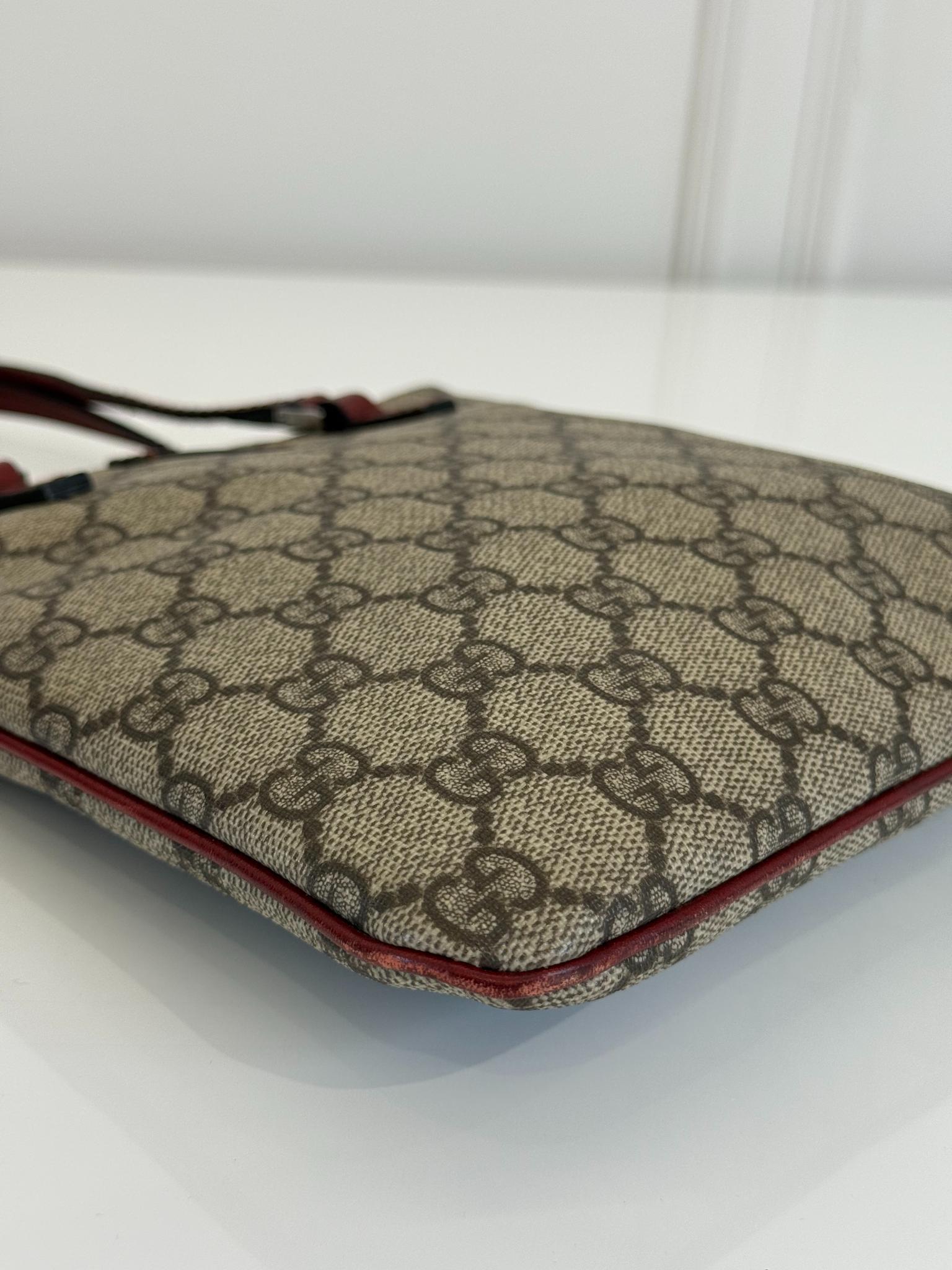 Gucci Beige/Burgundy GG Supreme Mini Vertical Tote