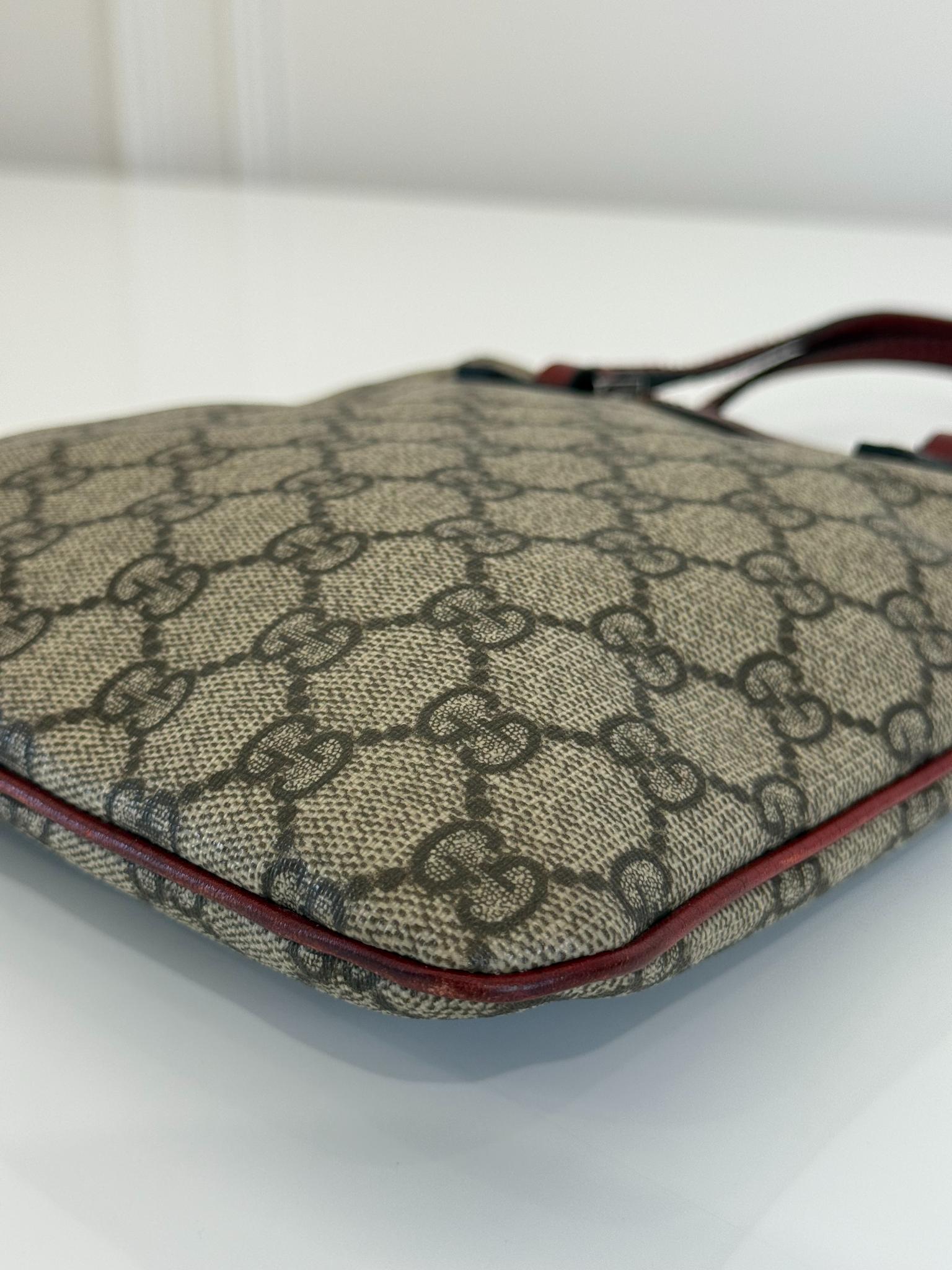 Gucci Beige/Burgundy GG Supreme Mini Vertical Tote