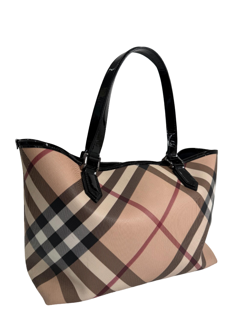 Burberry Beige/Black Patent Leather Burberry Nickie Tote With Pouch