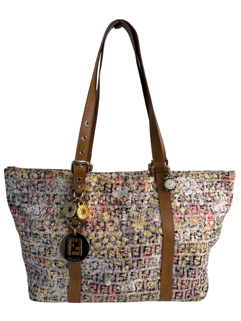 Fendi Zucchino Floral Print Canvas Superstar Mini Shopping Tote Bag