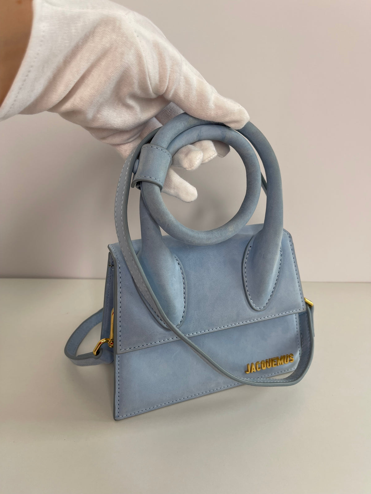Jacquemus Le Chiquito Noeud Light Blue Suede Bag