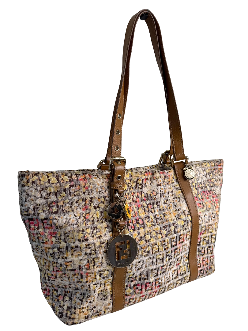Fendi Zucchino Floral Print Canvas Superstar Mini Shopping Tote Bag