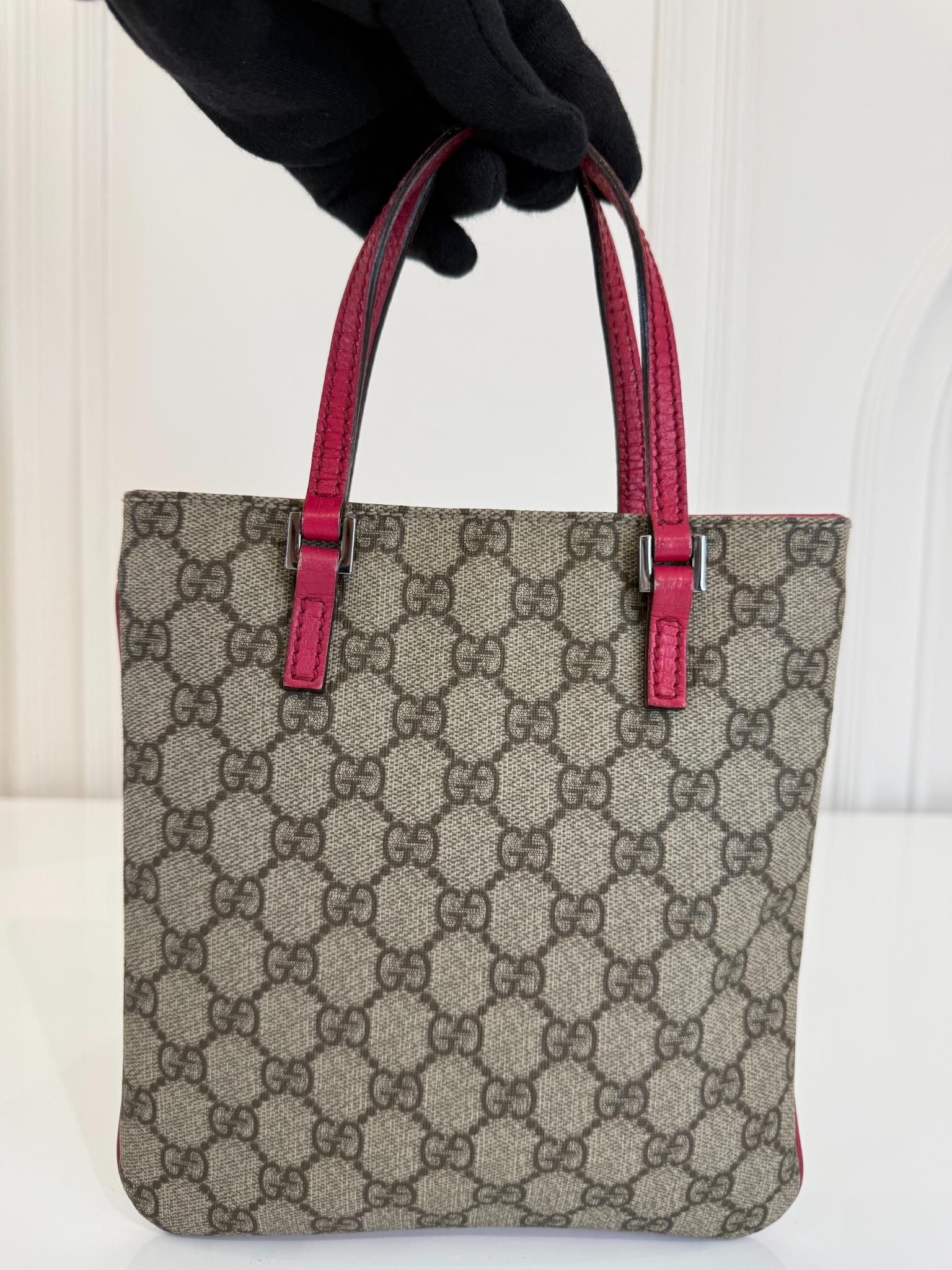 Gucci Beige/Pink GG Supreme Mini Vertical Tote