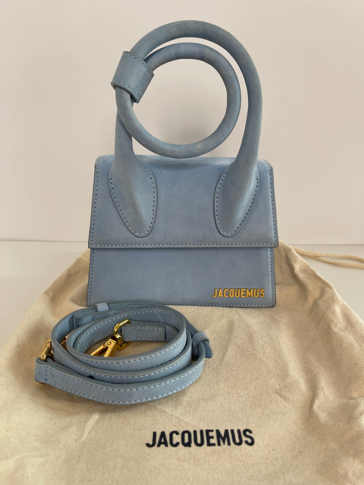 Jacquemus Le Chiquito Noeud Light Blue Suede Bag