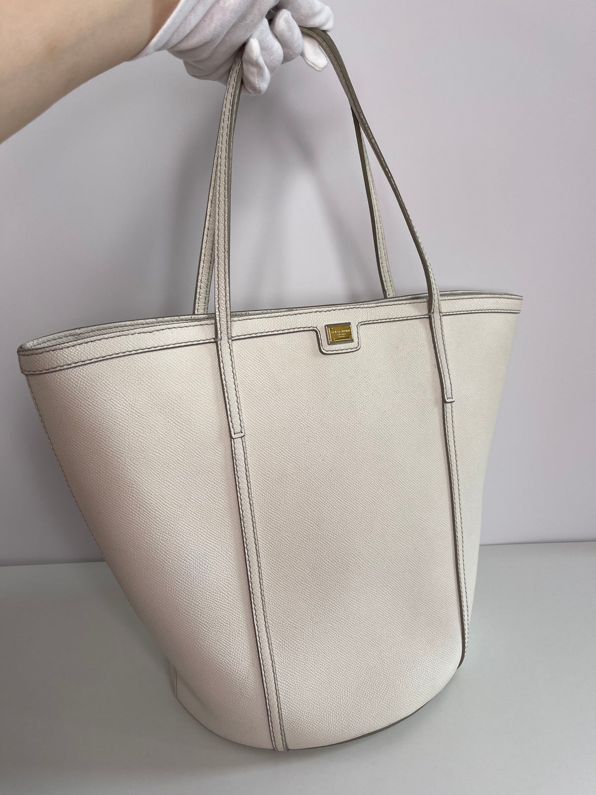 Dolce Gabbana White Leather Bucket Tote Bag