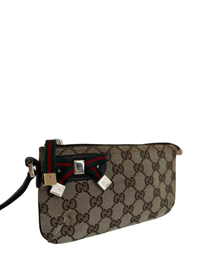 Gucci Beige/Brown GG Canvas Web Wristlet Pouch