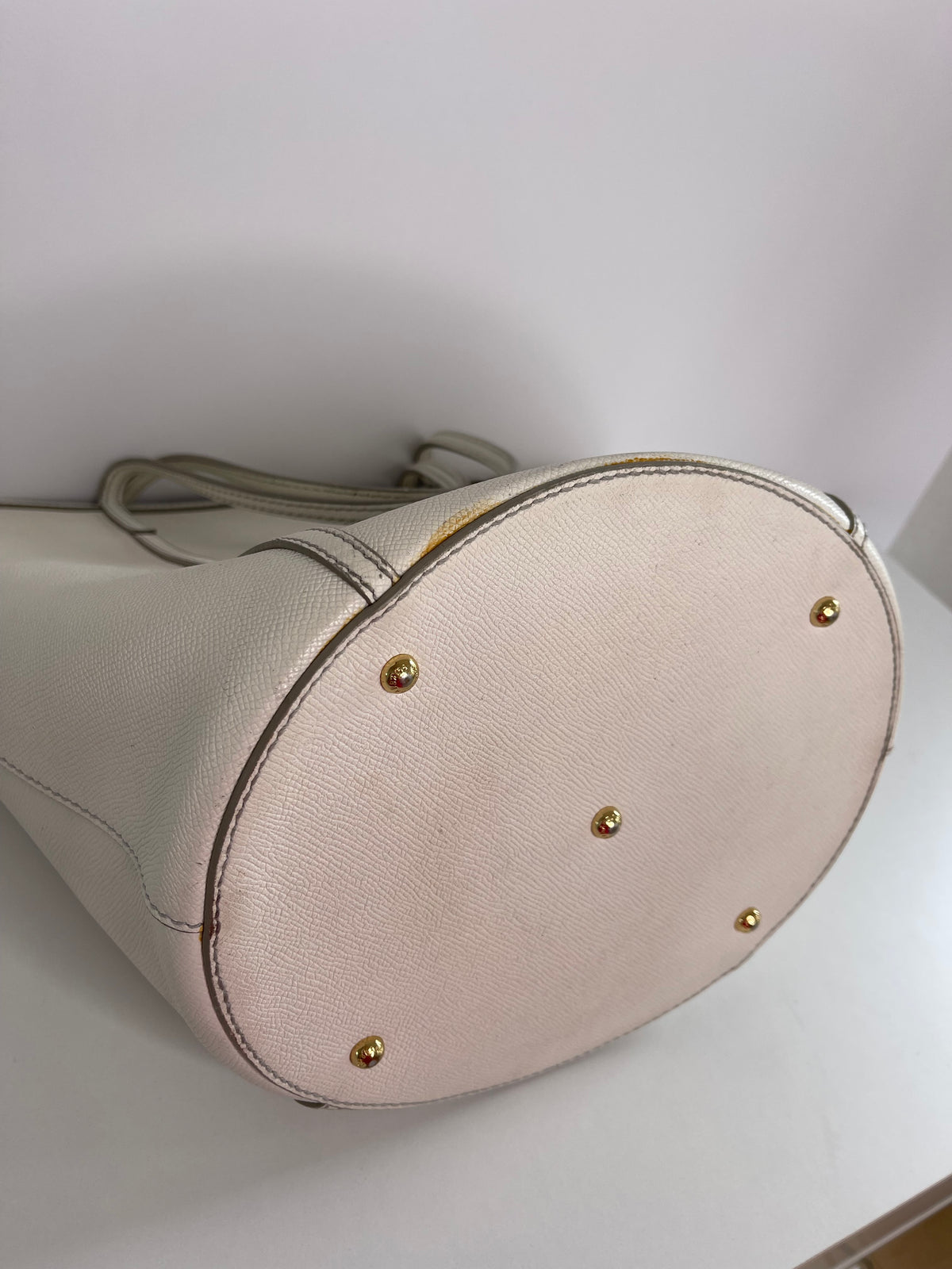 Dolce Gabbana White Leather Bucket Tote Bag