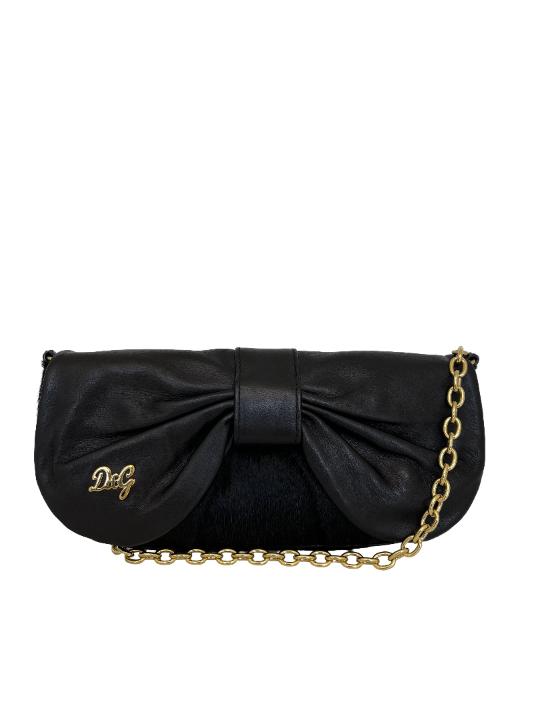 Dolce & Gabbana Black Calf Hair and Leather Bubbles Chain Clutch
