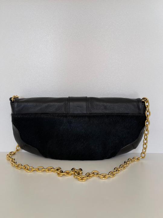 Dolce & Gabbana Black Calf Hair and Leather Bubbles Chain Clutch