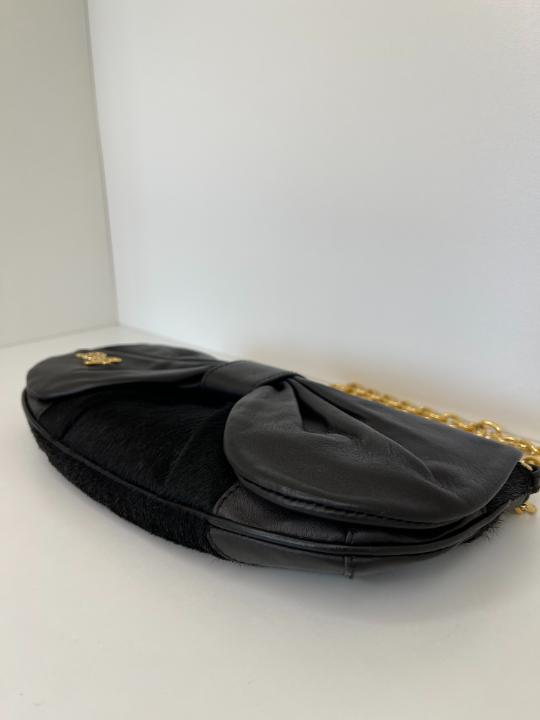 Dolce & Gabbana Black Calf Hair and Leather Bubbles Chain Clutch